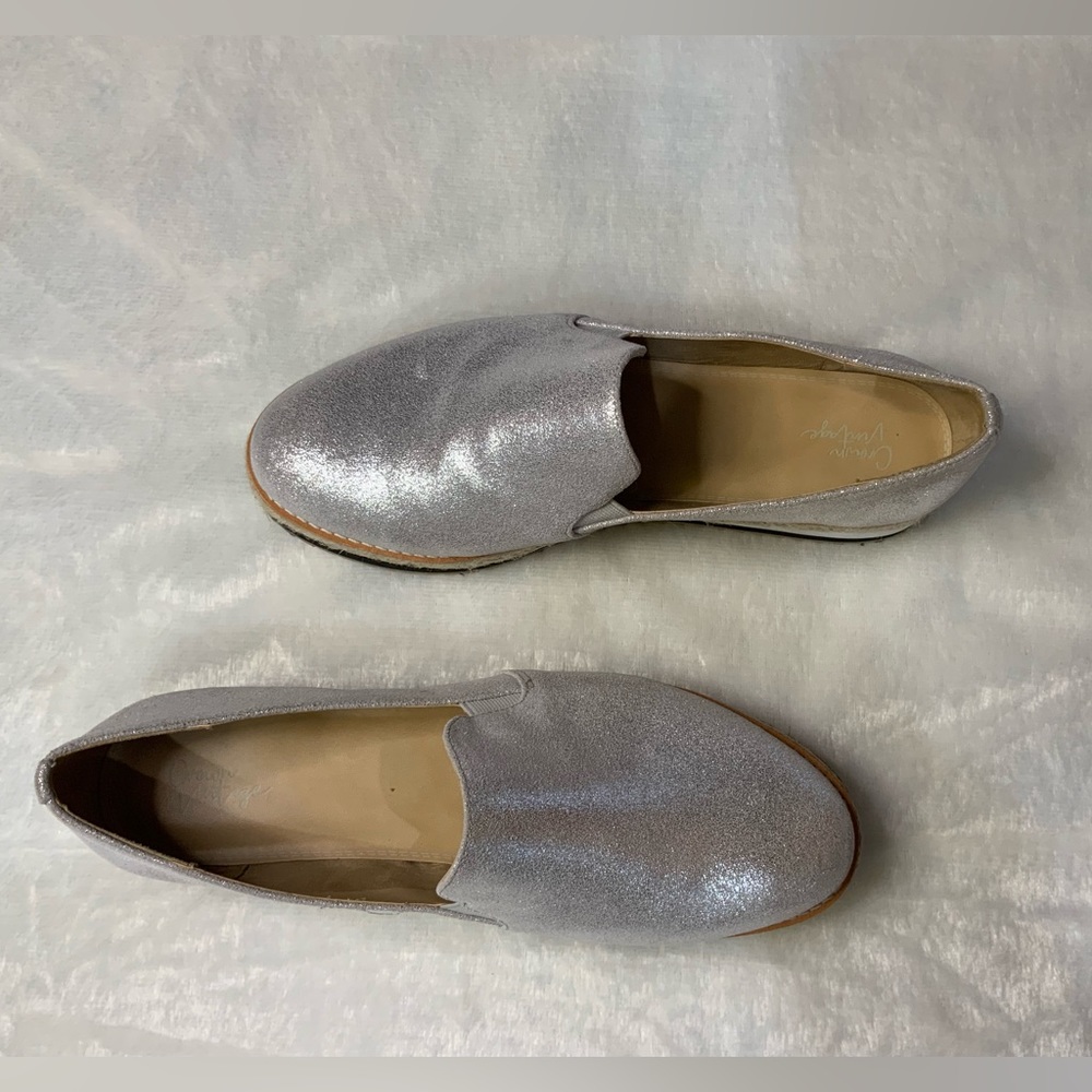 Crown Vintage Women’s Size 11M Silver Slip Ons with Jute Sole Detail